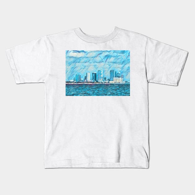 Tampa Skyline, Tampa Skirt, Top, Mugs, Scarf, Tampa Bay, Tampa Water View, Tampa Skyline Art, Tampa Pillow, Floor Pillow, Duvet Cover, Tote Bag Kids T-Shirt by roxanegabriel